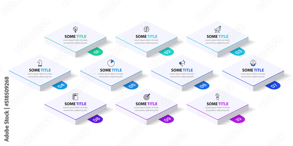 Infographic template. Isometric squares with 10 steps Stock Vector ...