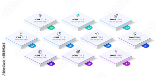 Infographic template. Isometric squares with 10 steps