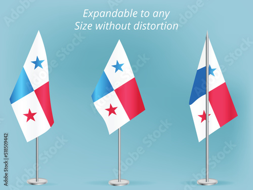 Flag of Panama with silver pole.Set of Panama's national flag