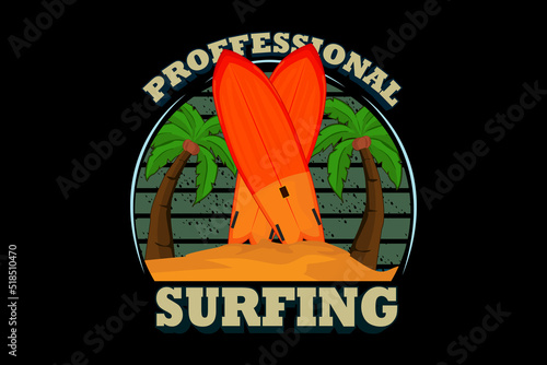 Professional Surfing Retro Vintage Design Landscape