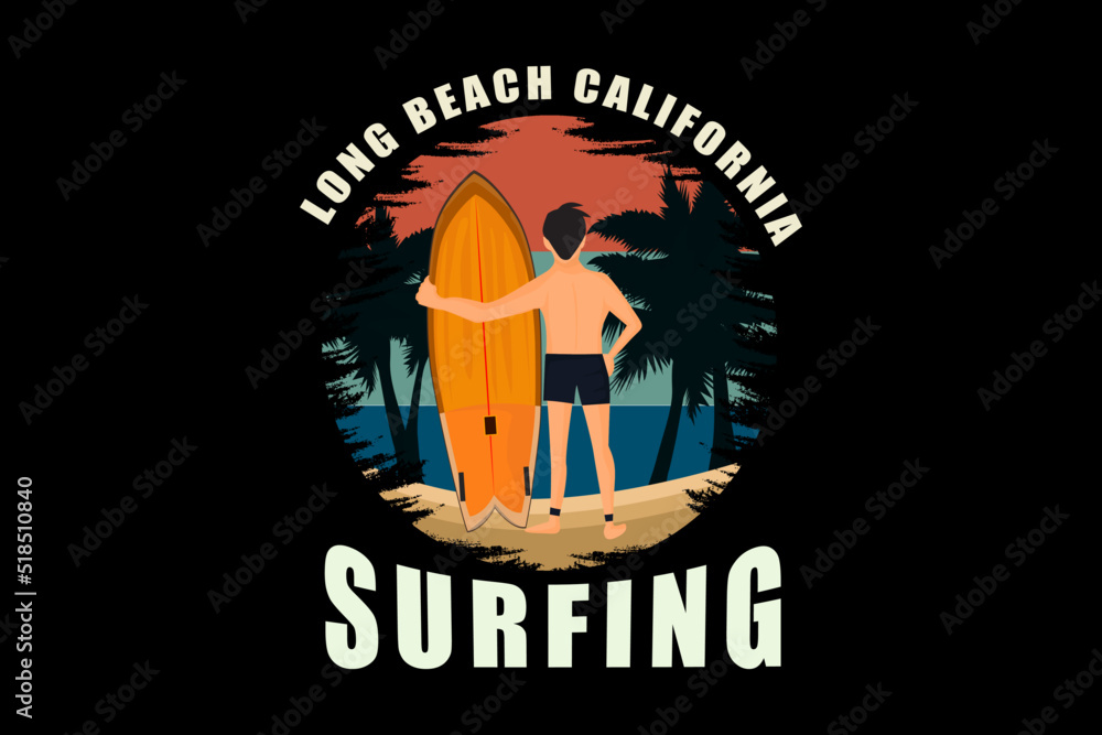 Long Beach California Surfing Retro Design Landscape