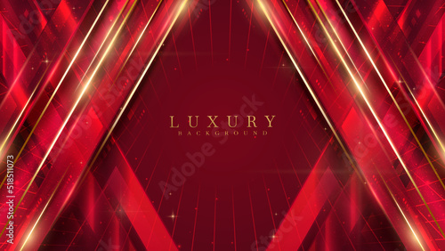 Red luxury background with glitter light effect and bokeh decoration and gold line elements. photo