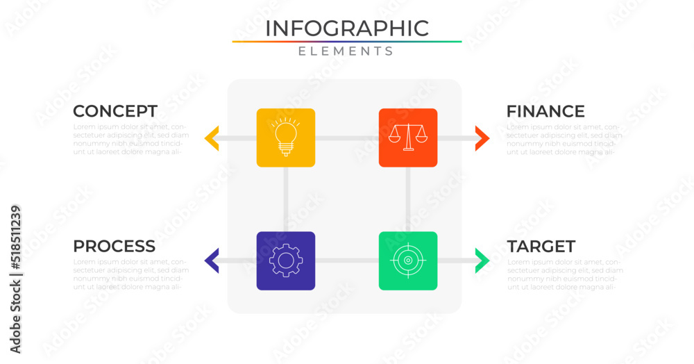 Four steps process infographic elements concept design vector with icons. Business workflow network project template for presentation and report. Four steps process infographic elements concept design vector with icons. Business workflow network project template for presentation and report.