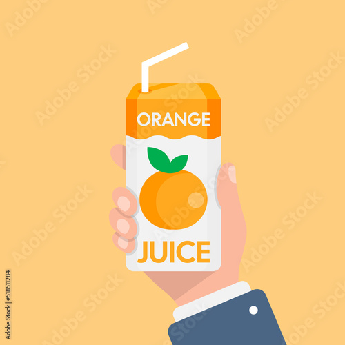 Orange juice in hand icon in flat style. Fruit beverage vector illustration on isolated background. Citrus drink sign business concept.