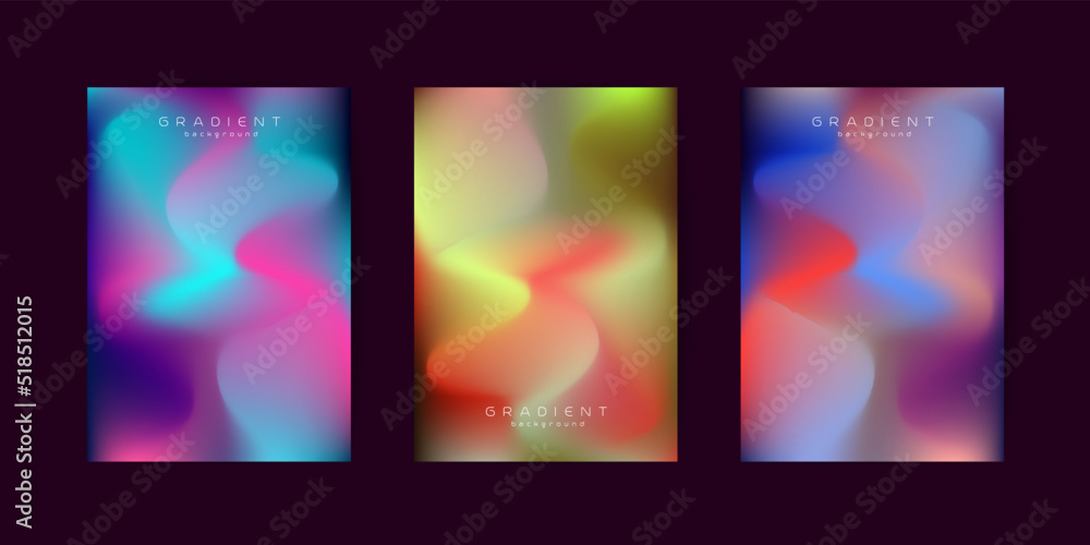 SET of Abstract gradient Background. with Curve rainbow color Shapes. trendy gradient Vector Illustration for decorective wallpaper design