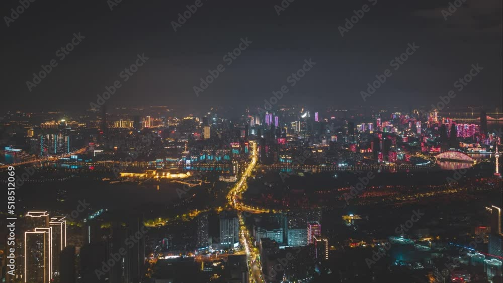 Wuhan city skyline night aerial photography scenery