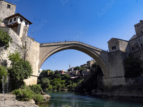 Mostar on the Neretva River is one of the largest cities in Bosnia and Herzegovina. The Old Bridge is on the UNESCO cultural heritage list. © vladislav333222