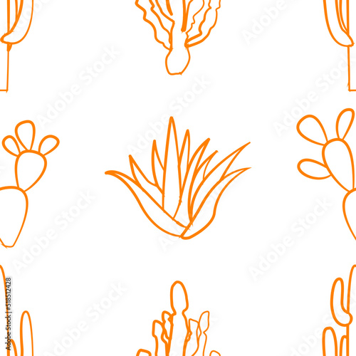 Patrón  cuadrado de variedad de cactus de trazando naranja sobre fondo blanco