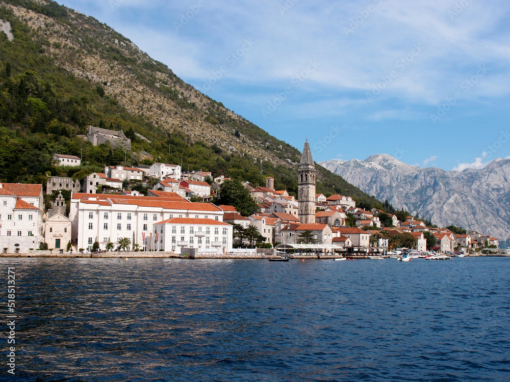 Bay of Kotor, view of the city of Perast from the sea, Montenegro