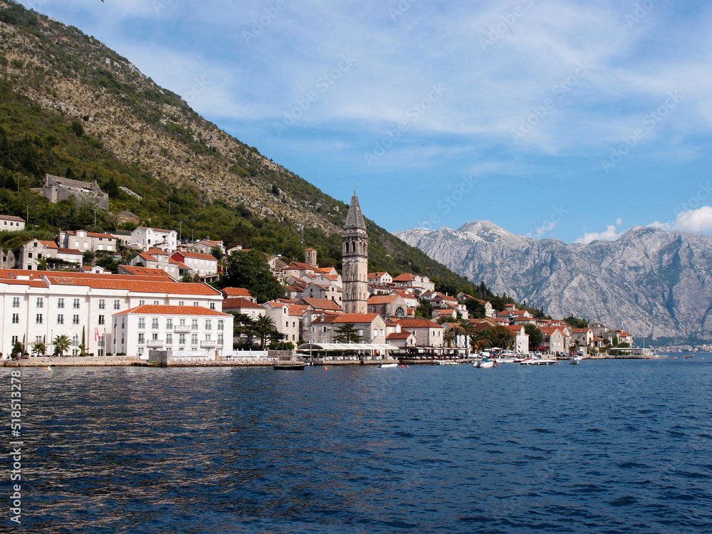 Bay of Kotor, view of the city of Perast from the sea, Montenegro