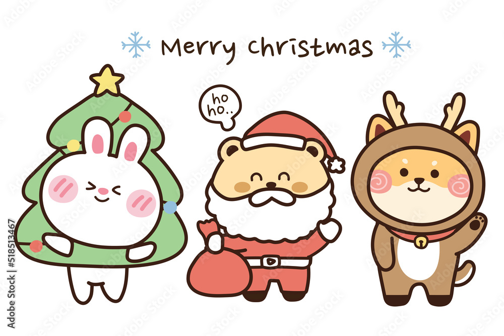 Merry christmas concept.Animal character design.Rabbit bear and dog in ...