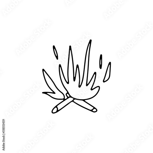 Hand drawn line art bonfire illustration. Isolated on white