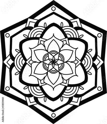 Flower mehndi pattern for Henna drawing and tattoo.Mandala coloring book simple and basic for beginners, seniors and children background black and white. photo