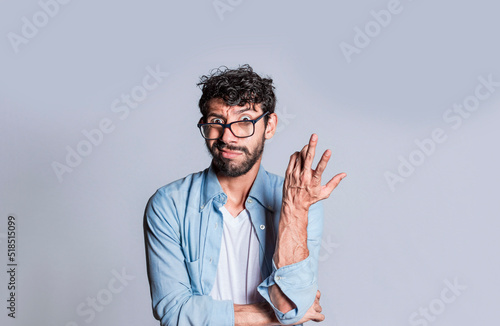 Принти на полотні Puzzled man gesturing with one hand, Person with puzzled face frowning, Close up of puzzled people gesturing with hands