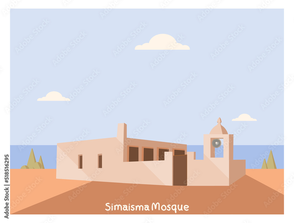 Mosque on a beach (Simaisma)in the municipality of Al Daayen Qatar.Vector landmark for Qatar Map Mosque on a beach (Simaisma)in the municipality of Al Daayen Qatar.Vector landmark for Qatar Map