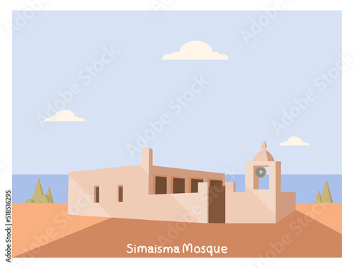 Mosque on a beach (Simaisma)in the municipality of Al Daayen Qatar.Vector landmark for Qatar Map