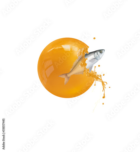 boguel, ouf de poisson, naissance, poisson, évasion, sortir, bébé, jaune, orange, frais, pêcher, mer, océan, eau
 photo