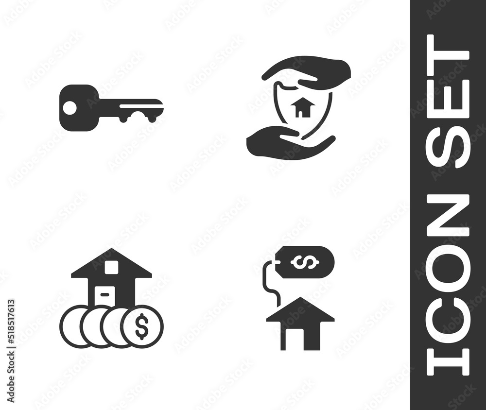 Set House with dollar, key, and shield icon. Vector