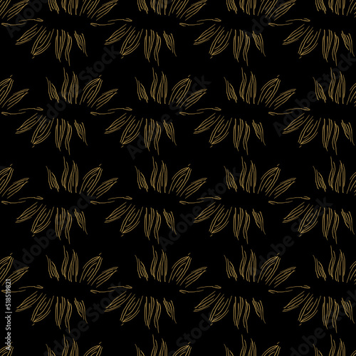 Seamless pattern with stylized golden flower petals. Decorative botanical background. Vector texture. 