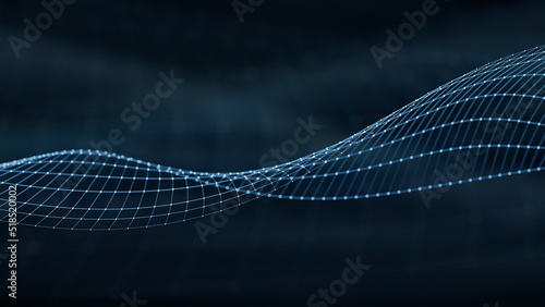 Abstract Technology Wave with Wireframe Grid