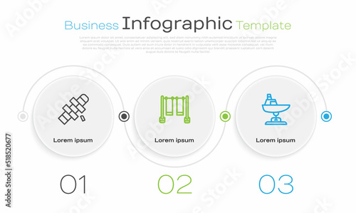 Set line Hopscotch, Double swing and Swing boat. Business infographic template. Vector
