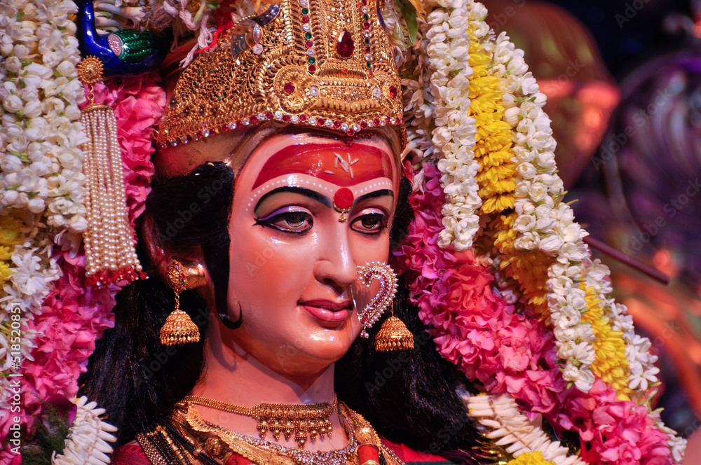 Idol statue of Goddess Maa Durga, happy navratri and dussehra 