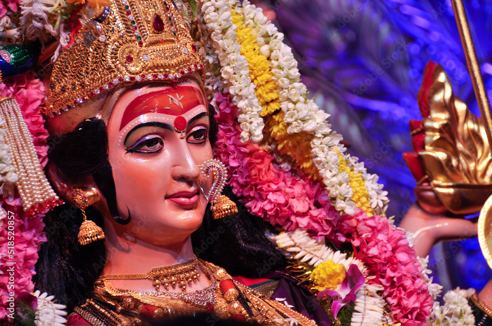 Idol statue of Goddess Maa Durga, happy navratri and dussehra 