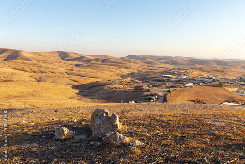 Natural landscape. Metar village near the Yatir forest. Hebron Highlands, in the northern part of the Negev desert. South of Israel.