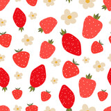 Strawberry pattern in folk style. Cute seamless pattern. Vector illustration design. Abstract nature background.