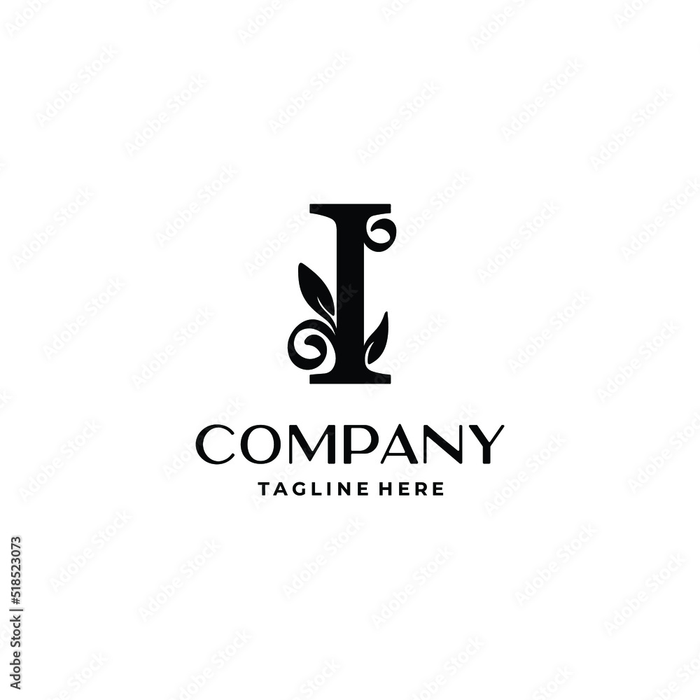 letter I logo design monogram with flourish decoration vector letter I logo design monogram with flourish decoration vector