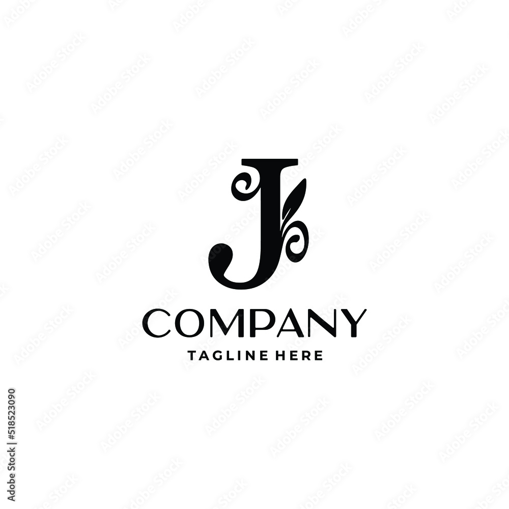 letter j logo design monogram with flourish decoration vector letter j logo design monogram with flourish decoration vector