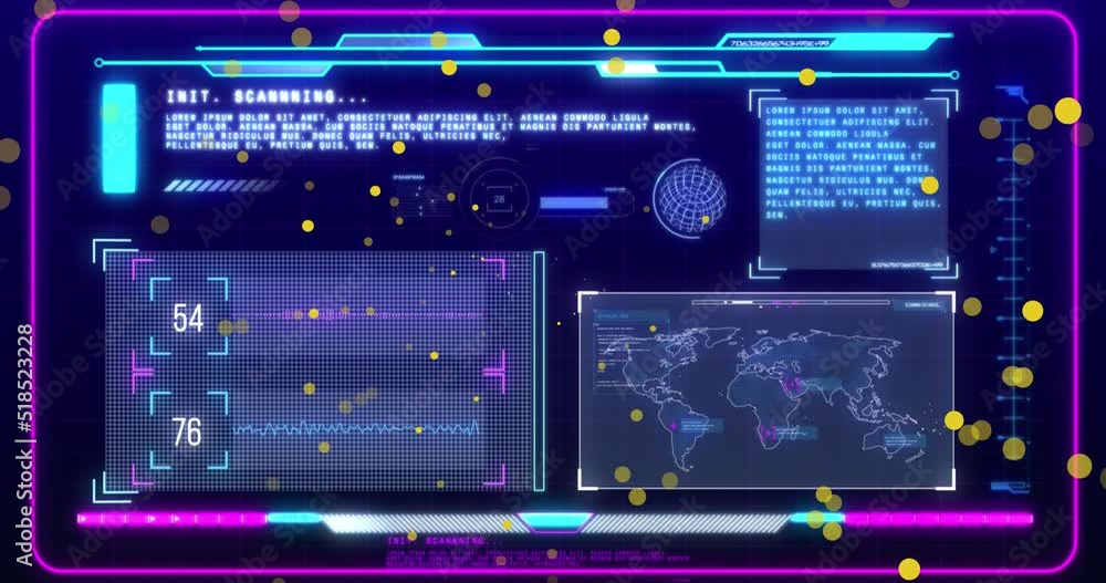 Animation of financial data processing over dark blue background Animation of financial data processing over dark blue background