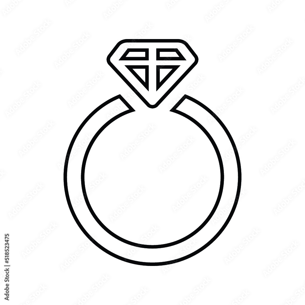 Ring, diamond, gold outline icon. Line art vector. Ring, diamond, gold outline icon. Line art vector.