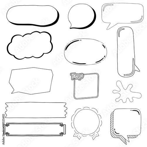 Stickers of speech bubbles vector set, hand drawn