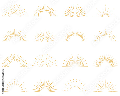 Sun Burst Light Half Line Icon. Starburst Semicircle Sunshine Sparkle Retro Linear Pictogram. Radial Half Sunrise Ray Outline Icon. Sunburst Shine Decorative Element. Isolated Vector Illustration