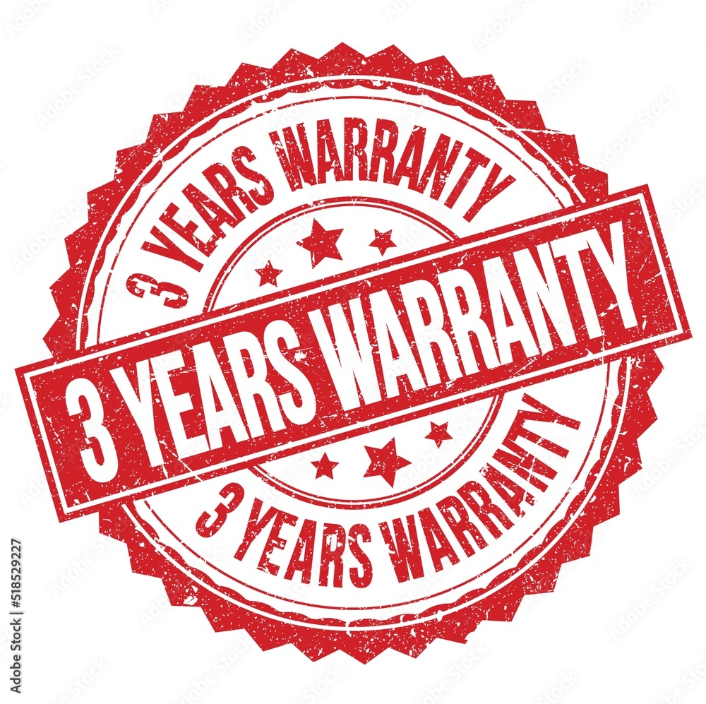 3 YEARS WARRANTY text on red round stamp sign 3 YEARS WARRANTY text on red round stamp sign