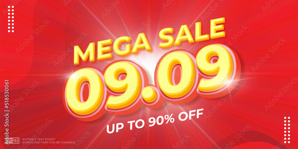 3D style editable text 09.09 with promotional sale on red background