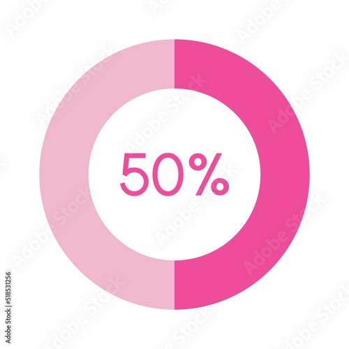 50 percent, pink circle percentage diagram vector illustration