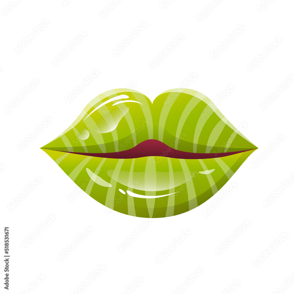 vector juicy lips with watermelon print, summer kiss, trendy and striped lips, green watermelon, bright makeup vector juicy lips with watermelon print, summer kiss, trendy and striped lips, green watermelon, bright makeup