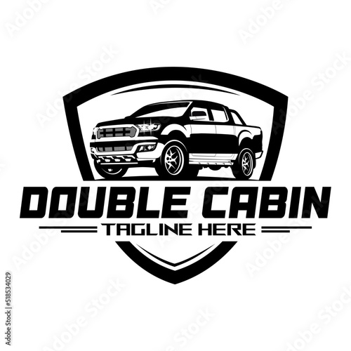 Badge Logo vector double cabin pickup car in black on a white background, used for the logo of an automotive service company.