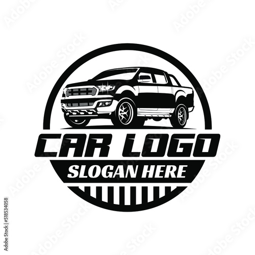 Vector logo of a circular double cabin pickup car, used for the automotive company logo.