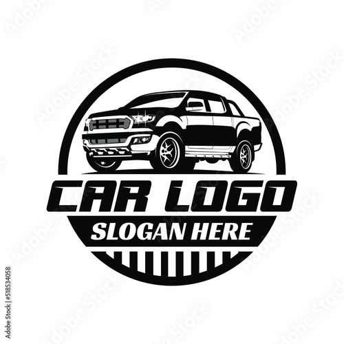 Vector logo of a circular double cabin pickup car, used for the automotive company logo.