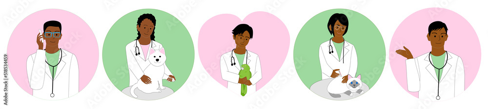Fototapeta premium An icon set of five black veterinarians with white background