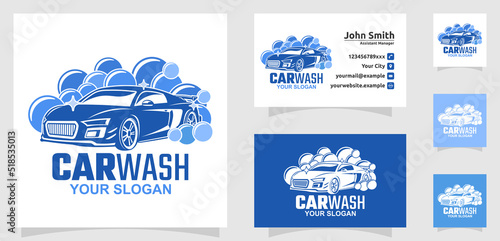 Car wash logo, Cleaning car, Washing and service vector logo design, Car logo with bubble