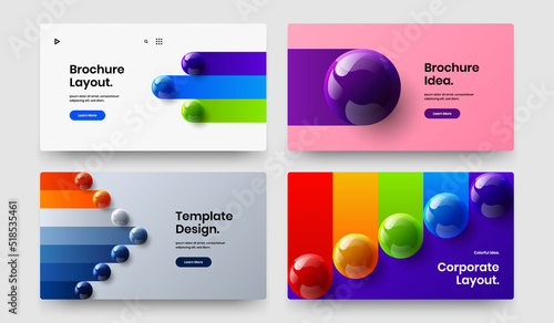 Bright 3D spheres annual report concept set. Modern corporate cover vector design illustration collection.