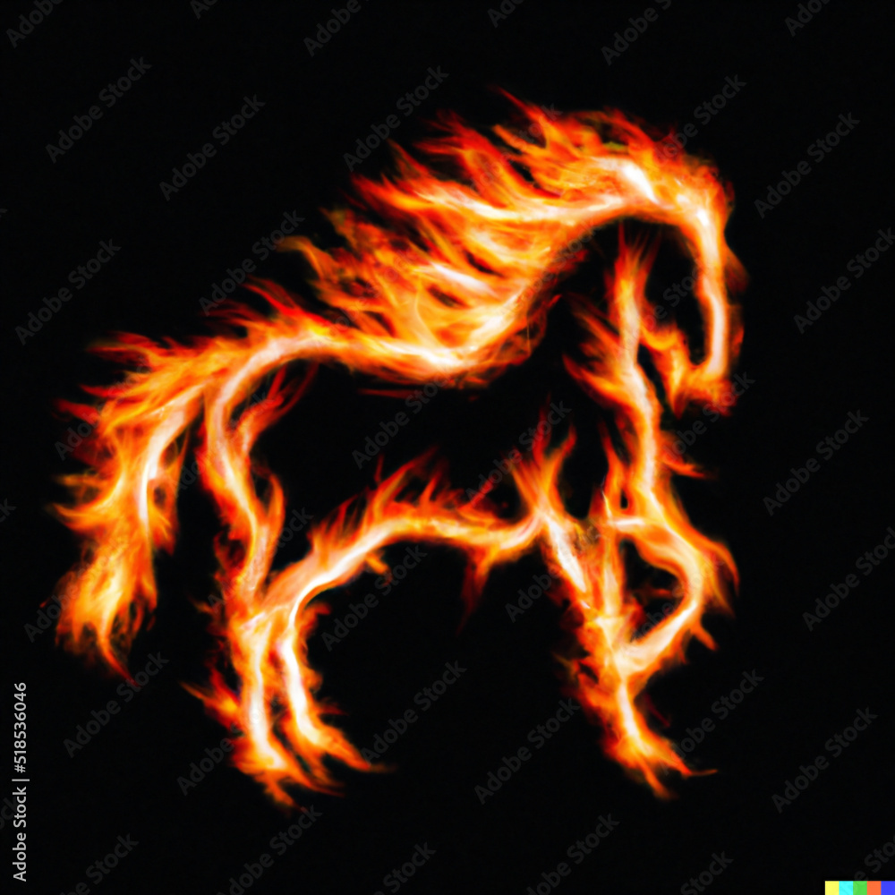 Fototapeta premium Abstract illustration of running horse in fire background.