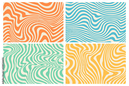 Groovy hippie 70s backgrounds with waves  swirl  twirl pattern