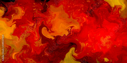 Fire flames on a red, yellow grunnge stone background with Luxurious colorful liquid marble surfaces design. Abstract color acrylic pours liquid marble surface design. 