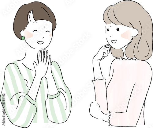 おしゃべりする女性、女友達