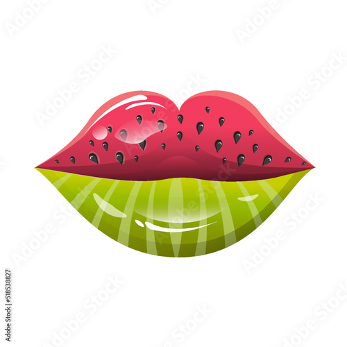 juicy fruit lip makeup, watermelon lipstick, summer kiss, abstraction